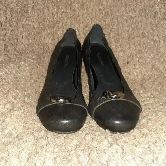 RUDSAK-Canadian Luxury-Soft Black Leather-Silver Logo-Ballet Flat-Sz37-Near Mint - Picture 3 of 7